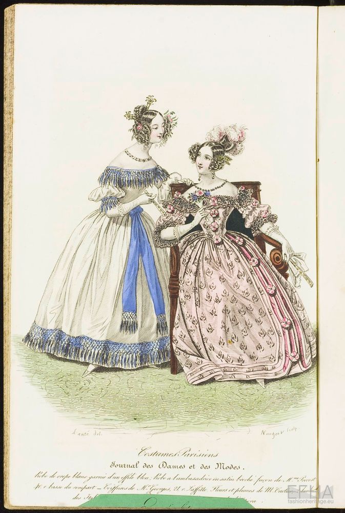 Unknown artist, Modeprent (in kleur) uit 'Esméralda : revue littéraire, artistique et fashionable (modes de Paris)' 1837-02-01